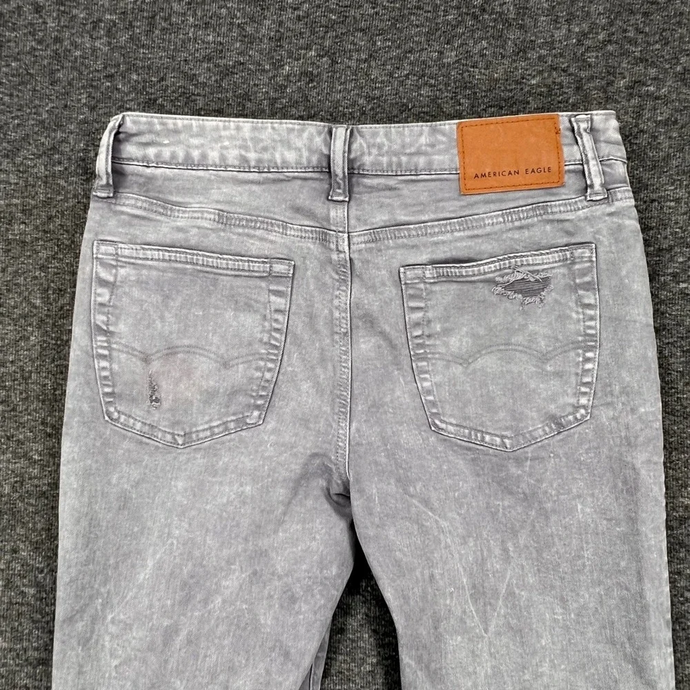 American Eagle Airflex+ Skinny Jeans Mens Grey Distressed Acid Wash Denim 33 - Picture 8 of 11